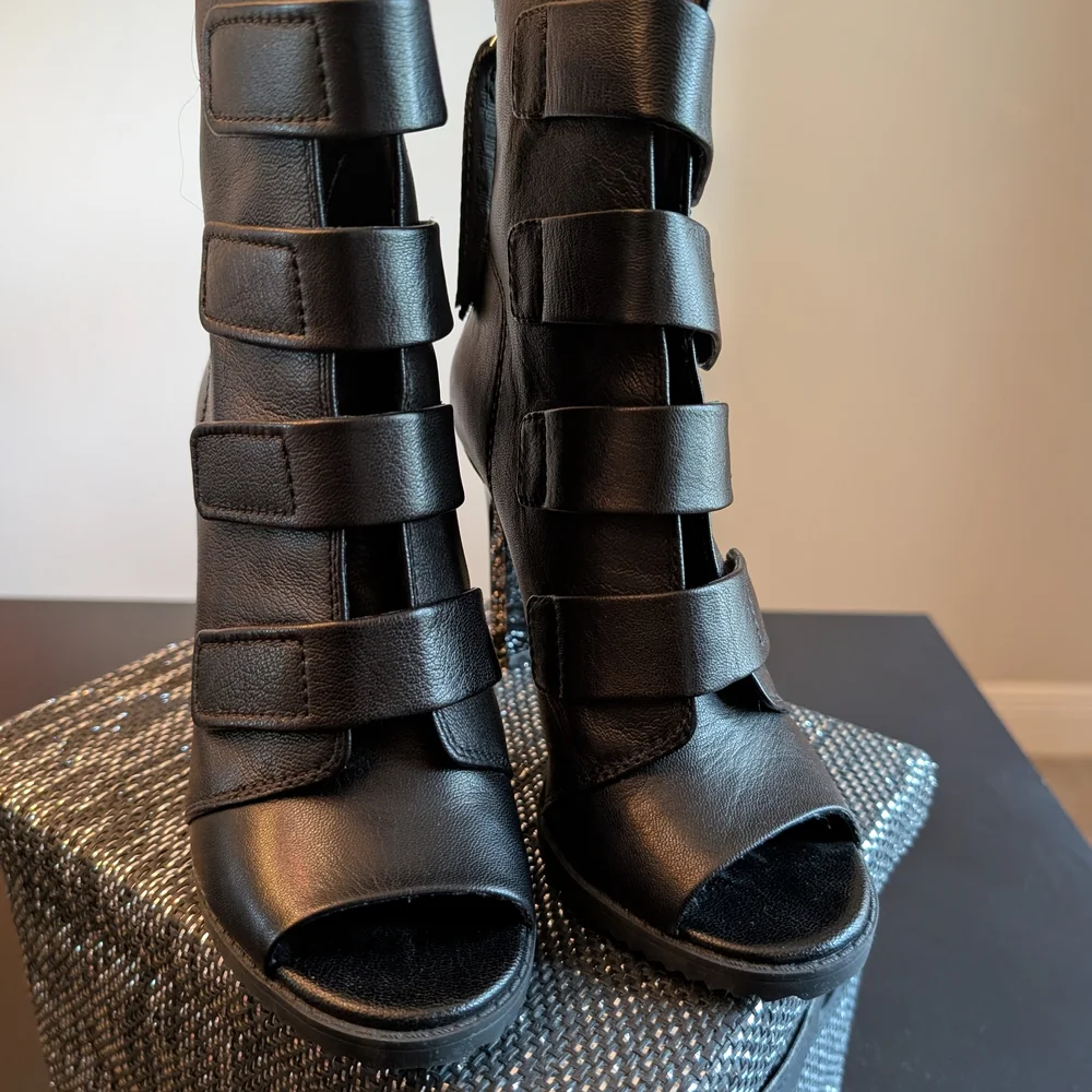 DKNY Women's Sexy Black Peep Toe Booties - Picture 3 of 8